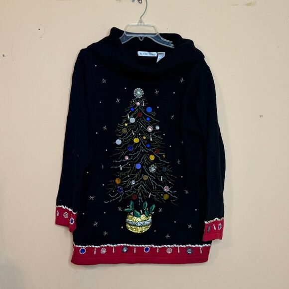 Vtg Victoria jones Ugly Christmas Sweater Womens Large Oversized Multicolor - Picture 1 of 5